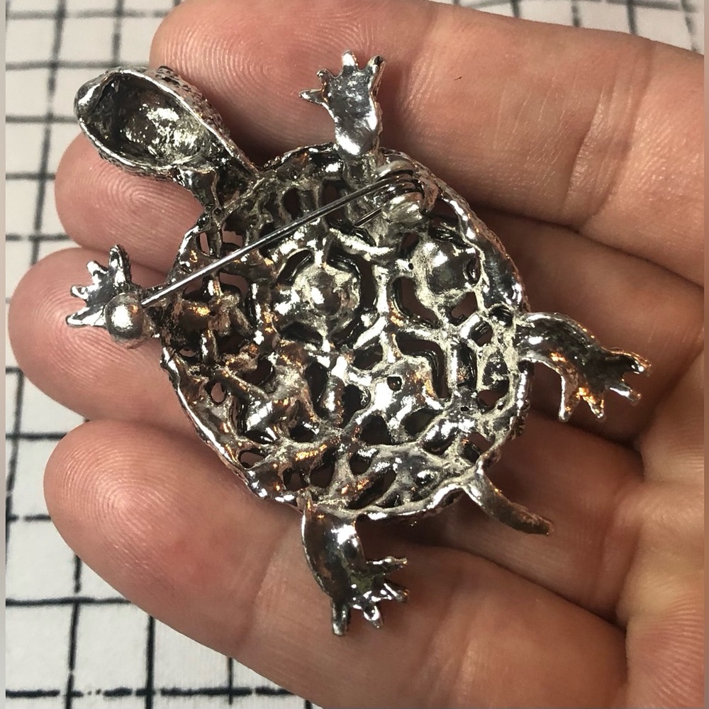 Rhinestone Turtle Brooch Green + Pink - Picture 4 of 4